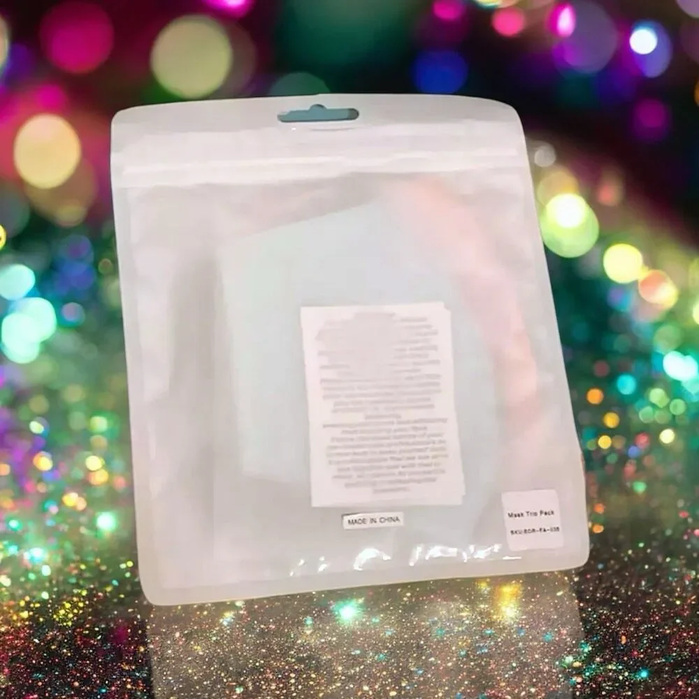 8 OTHER REASONS Face Mask Trio in Pink, Black, and Blue New In Package RV$21.95